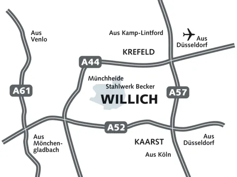 Karte Anfahrt Gewerbegebiete Willich 