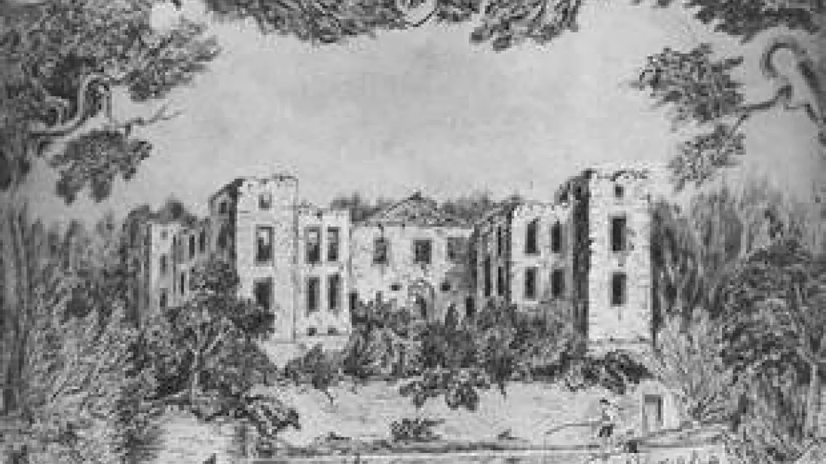 Zeichnung der Ruine von Schloss Neersen