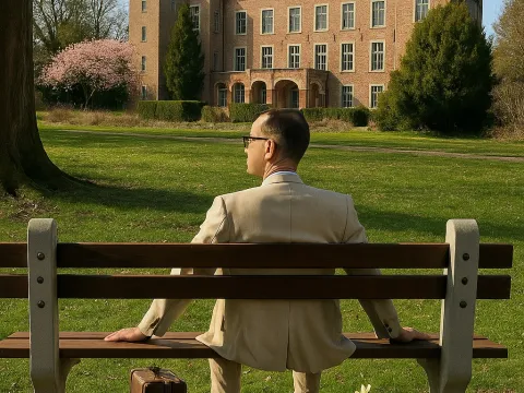 KI-generierte Bilder Forrest Gump vor Schloss Neersen 