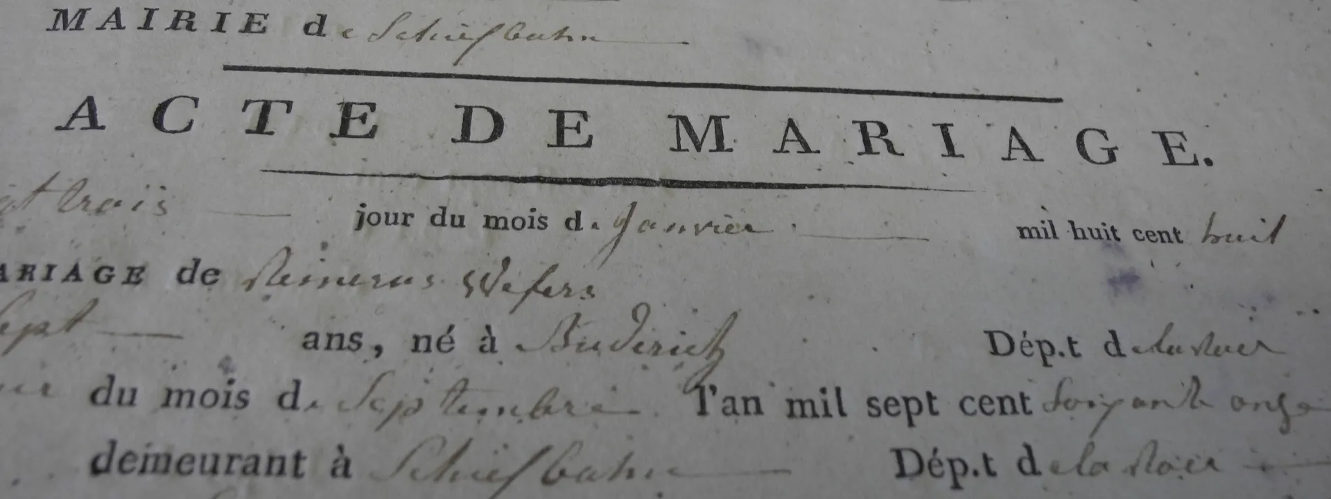 Urkunde in französischer Sprache aus einem Personenstandsregister