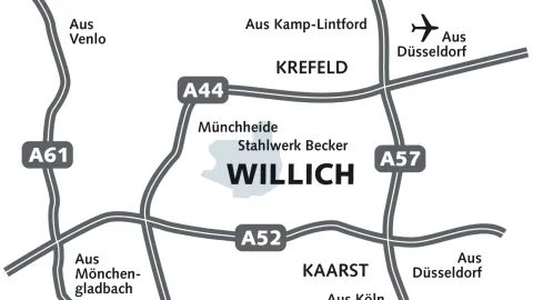 Karte Anfahrt Gewerbegebiete Willich 