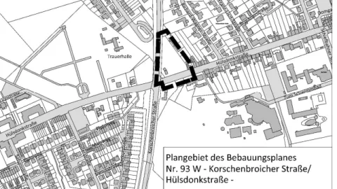 Plangebiet des Baugebietes 93 W  Korschenbroicher Str. / Hülsdonkstraße
