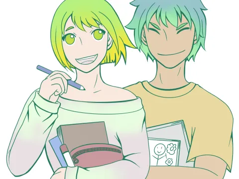 Manga-Zeichnung von zwei Jugendlichen