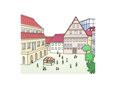 Abbildung einer Stadt mit vielen Gebäuden