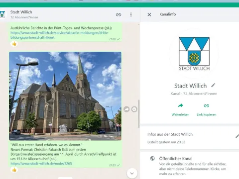 Screenshot Städtischer WhatsAppkanal