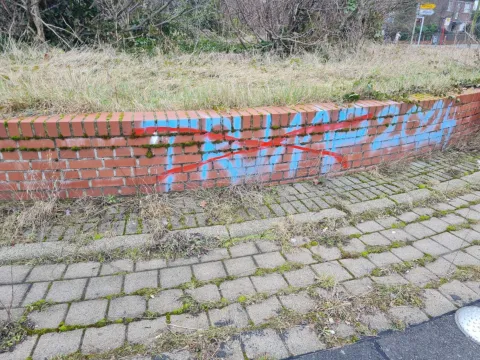 Mauer Kreisverkehr gesäubert 